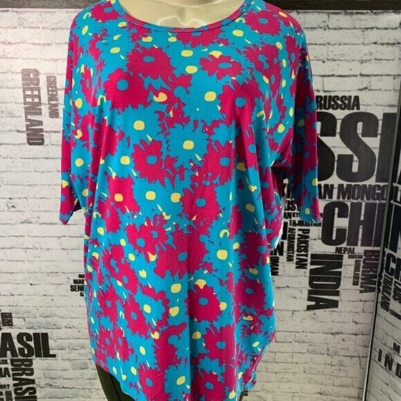 LulaRoe Pink Floral Crew Step Hem Irma Tunic Top - Picture 1 of 6